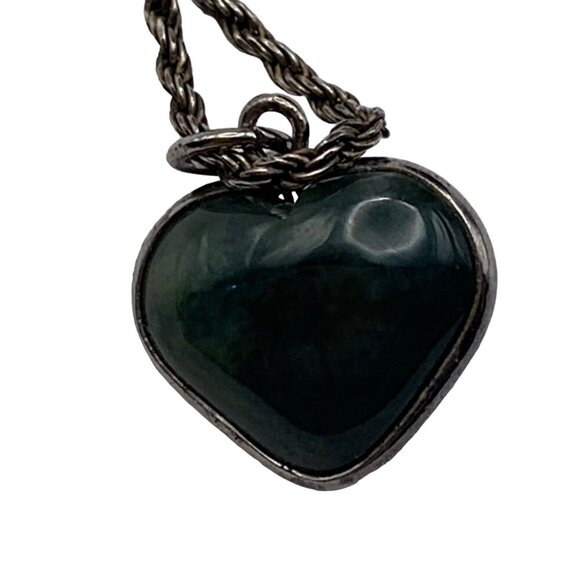 Vintage Green Heart Agate Pendant & Italian Sterling Silver Rope Chain Necklace - Picture 4 of 8
